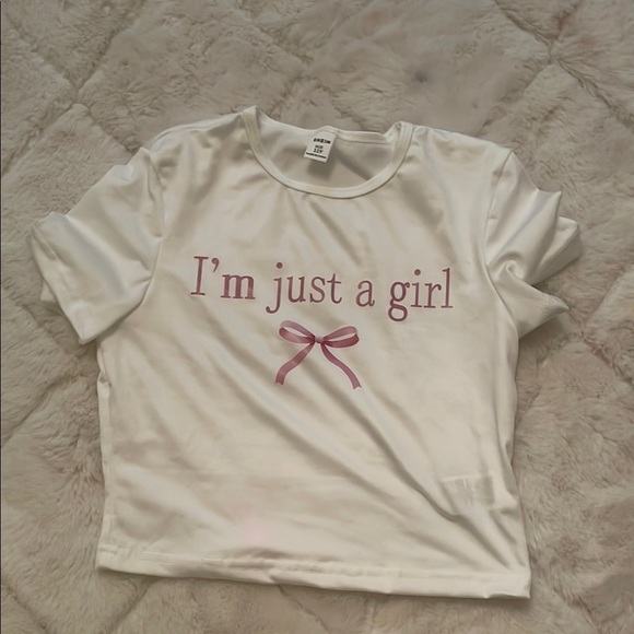 White T-Shirt with Pink Text - Picture 1 of 1